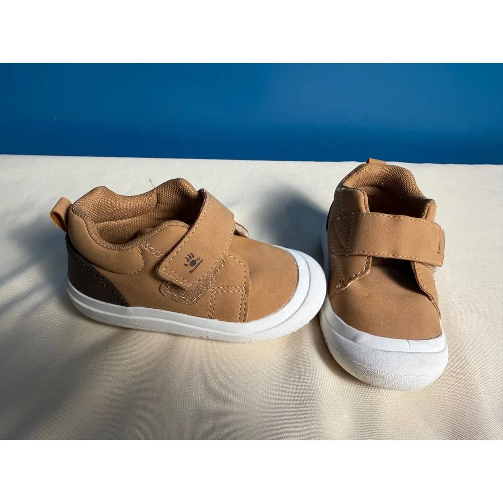 Bearpaw Toddler Boys Girls Tan Sneakers Hook Loop Strap Size 5
